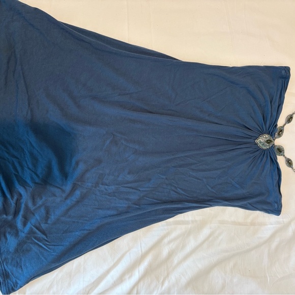 Tops - Chic Blue Dress with Embellished Accent